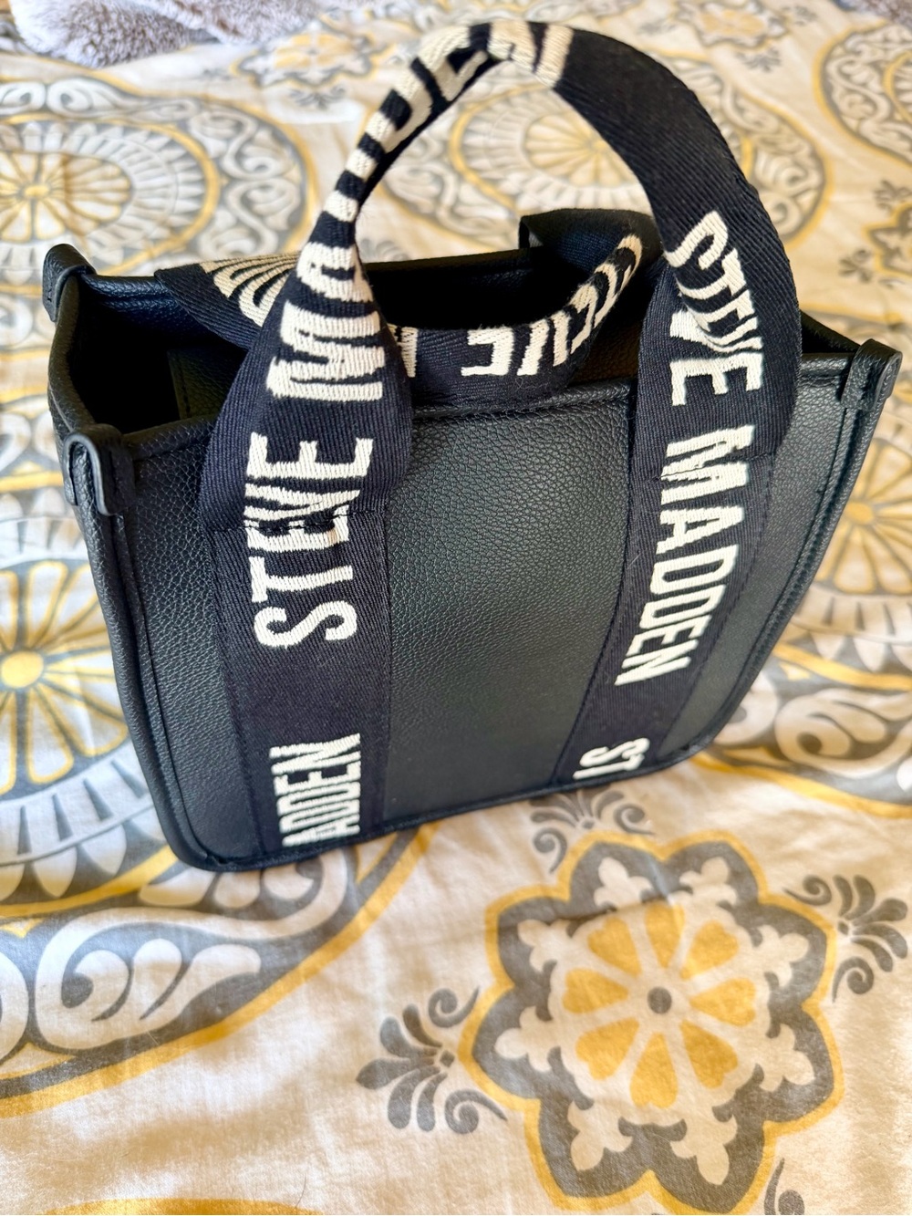 Steve Madden Black Faux Leather Logo Strap Tote